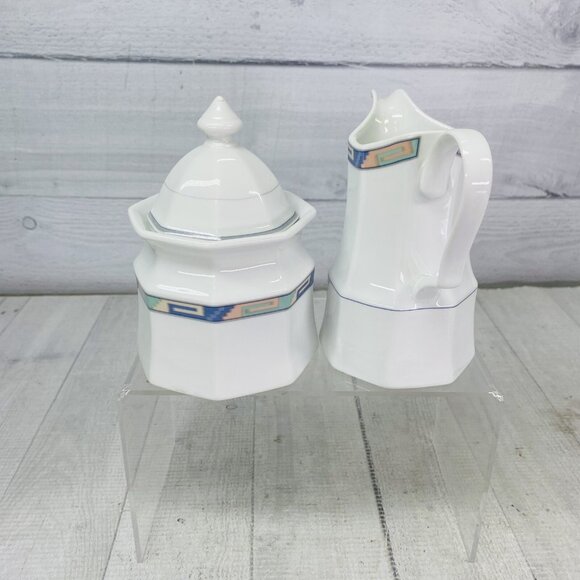 Christopher Stuart SOUTHWEST Green Blue Coral Lidded Sugar Bowl & Creamer Set - Picture 3 of 15